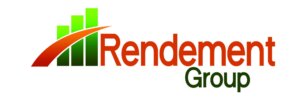 green bar graph with a left-to-right red streak through it to the left of red text reading "Rendement" above green text reading "group" logo