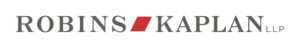 black serif text reading "robins kaplan LLP" with a red polygon between the first two words logo