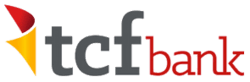red and yellow flag to the left of black lowercase text reading "tcf" followed by smaller red text reading "bank" logo