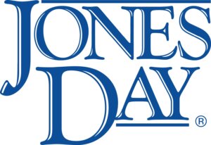 Serif lettering in two lines between two horizontal rays reading "JONES DAY"